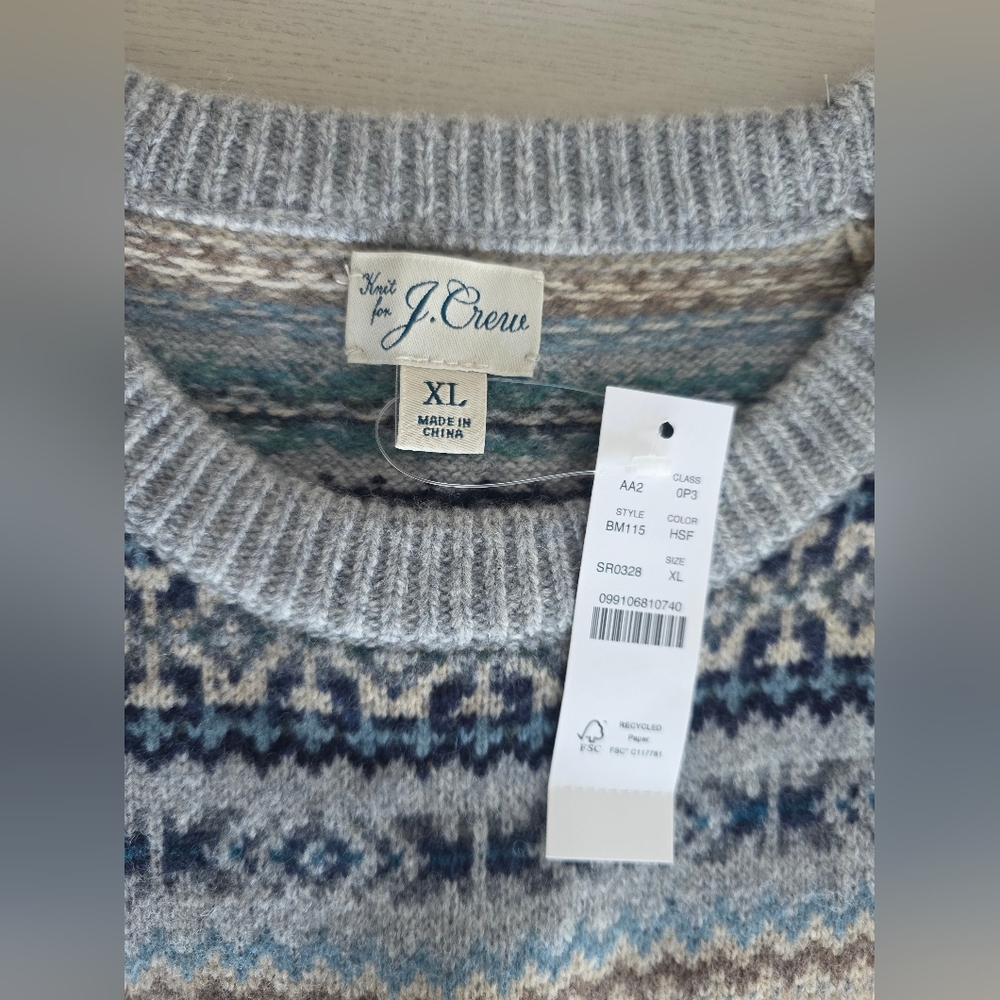 NWT J.Crew Men"s Wool-blend Fair Isle sweater Sz XL $128 Vintage - Picture 6 of 9